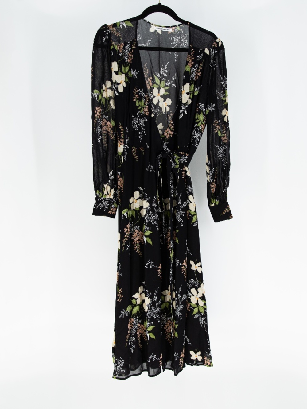 Reformation Black Floral Midi Wrap Dress